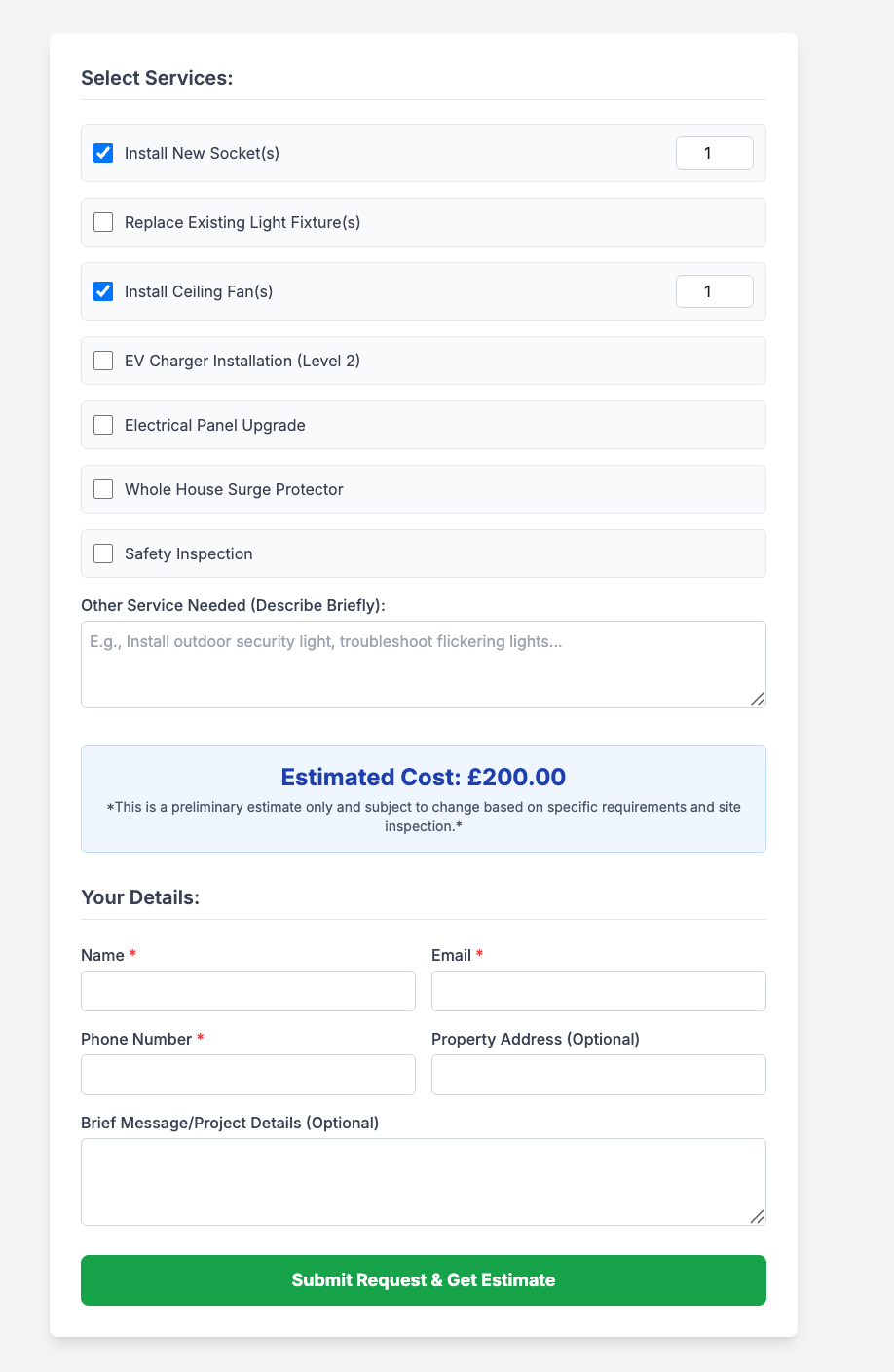 Elite Electric Interactive Quote Builder